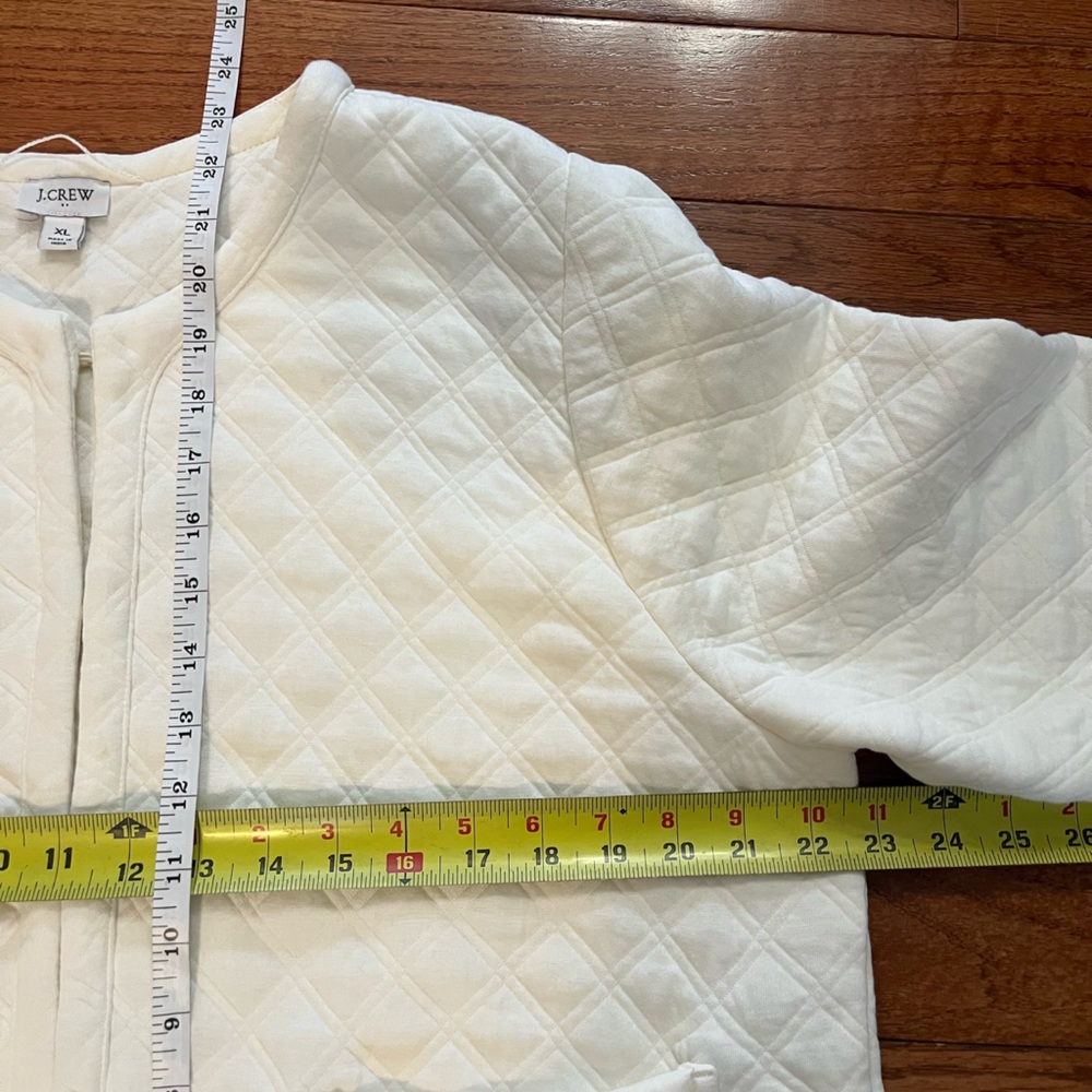 J.Crew Jacket Quilted Ivory Collarless Blazer Women’s XL Cotton Blend Layer Top - Picture 6 of 12